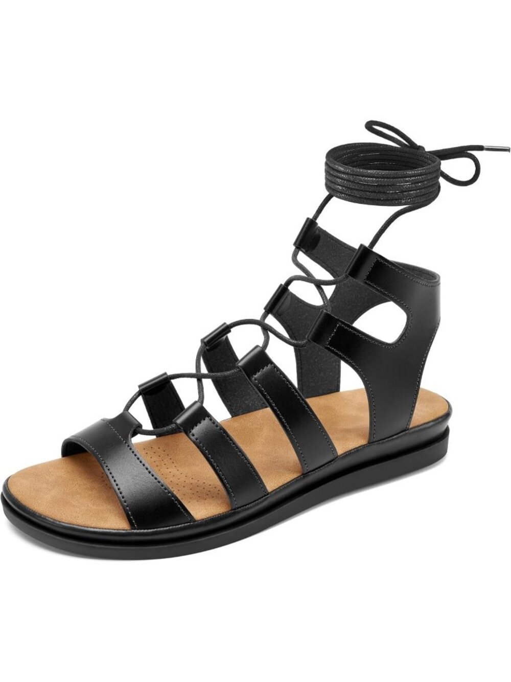 Women's Black Comfortable Strappy Cross Lace Up Gladiator Flat Sandal Shoes